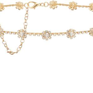 Rhinestone Flower Waist Belt Metal 46Inch Adjustable Formal Dress Accessory